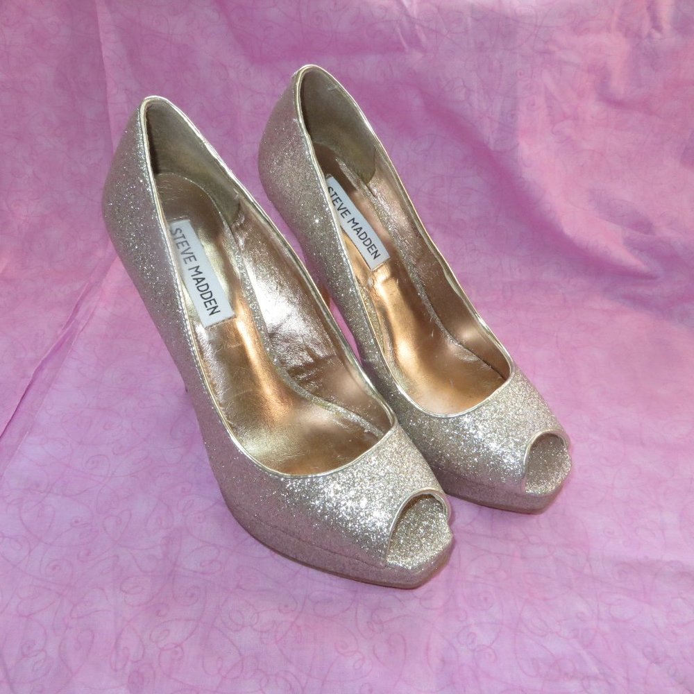 Steve Madden P-Kelle Rose gold glitter heels